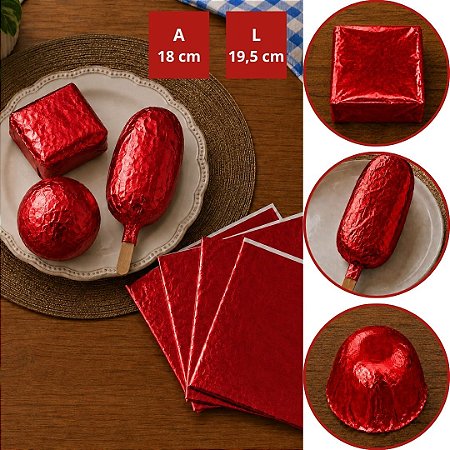 100 FOLHAS PAPEL CHUMBO VERMELHO 18X19,5 CM P/ BOLO GELADO
