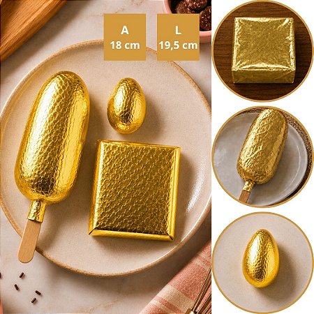 100 FOLHAS PAPEL CHUMBO OURO 18X19,5 CM P/ BOLO GELADO