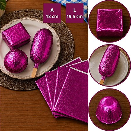 100 FOLHAS PAPEL CHUMBO PINK 18X19,5 CM P/ BOLO GELADO