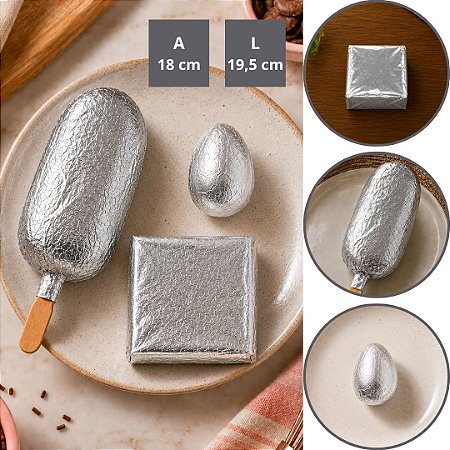 100 FOLHAS PAPEL CHUMBO PRATA 18X19,5 CM P/ BOLO GELADO
