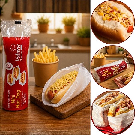 500 SACO MINI HOTDOG ANIVERSARIO FESTA JUNINA 10X14 CM (VABENE)