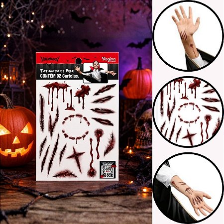 01 TATUAGEM DE PELE HALLOWEEN MACHUCADOS C/02 CARTELAS (REGINA)