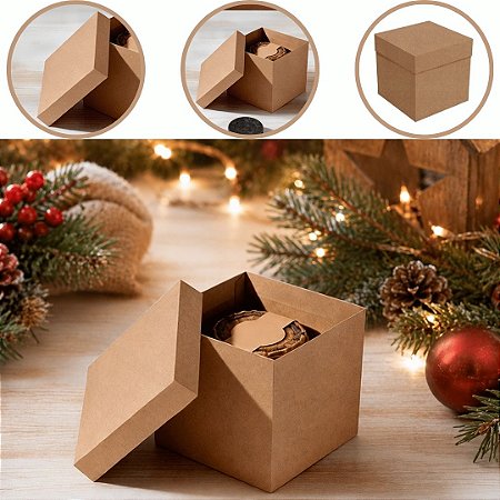10 CAIXA CUBO P/ PRESENTE DE NATAL C/ TAMPA 13X13X13 KRAFT 6319 ( NATAL IDEIA 2026 )