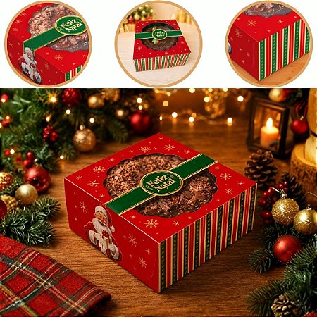 10 CAIXA P/ BOLO NATAL C/ VISOR 25X25X10 6159 ( NATAL IDEIA 2026 )