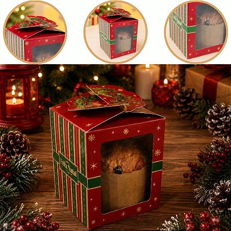 10 CAIXA P/ PANETONE 100G POP UP NATAL  C/VISOR 10X10X12 6182 ( NATAL IDEIA 2026 )