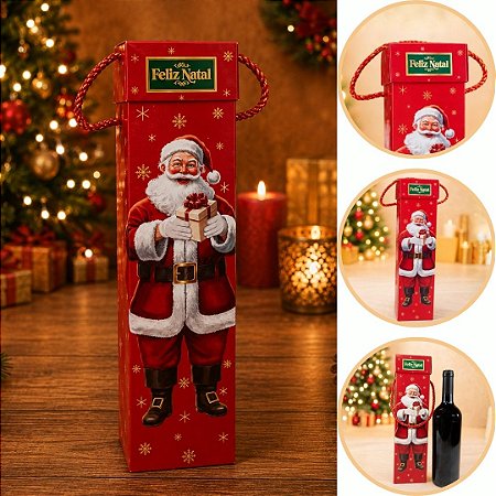 10 CAIXA P/GARRAFA DE VINHO C/ ALCA 8X8X33 FELIZ NATAL 6199 ( NATAL IDEIA 2026 )