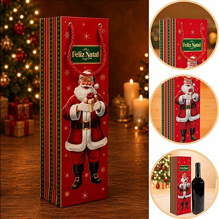 10 SACOLA P/ GARRAFA DE VINHO 11X8X36  FELIZ NATAL 6200 ( NATAL IDEIA 2026 )