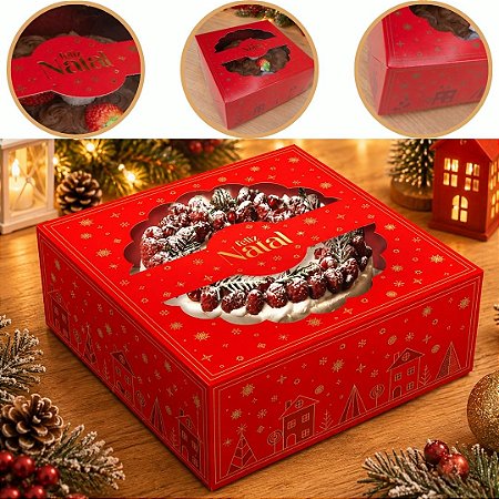 10 CAIXA P/ BOLO NATAL C/ VISOR 25X25X10 6211 ( NATAL IDEIA 2026 )