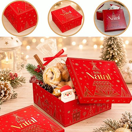 10 CAIXA P/ PRESENTE NATAL M 26X26X12 C/ TAMPA BRILHOS DE NATAL 6226 ( NATAL IDEIA 2026 )