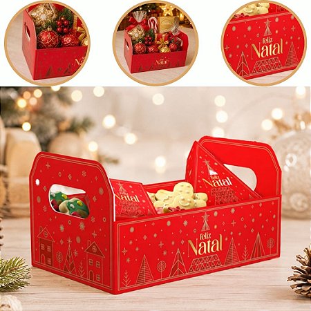 10 CESTA DE NATAL M CAIXOTE 22X14X12 BRILHOS DE NATAL 6228 ( NATAL IDEIA 2026 )
