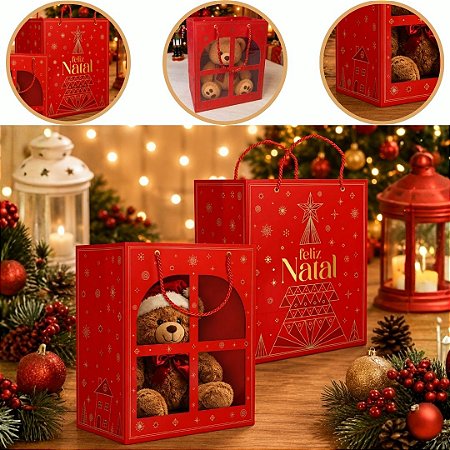 10 SACOLA DE NATAL C/ VISOR JANELA 22X14X26 BRILHOS DE NATAL 6231 ( NATAL IDEIA 2026 )