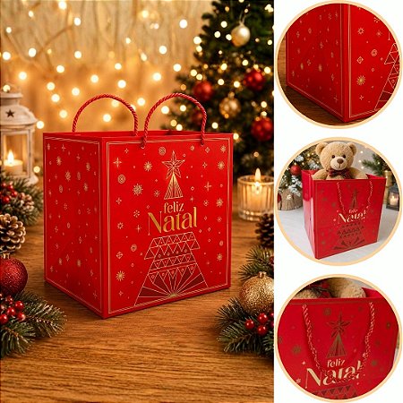 10 SACOLA DE NATAL M 26X23X27 BRILHOS DE NATAL 6232 ( NATAL IDEIA 2026 )