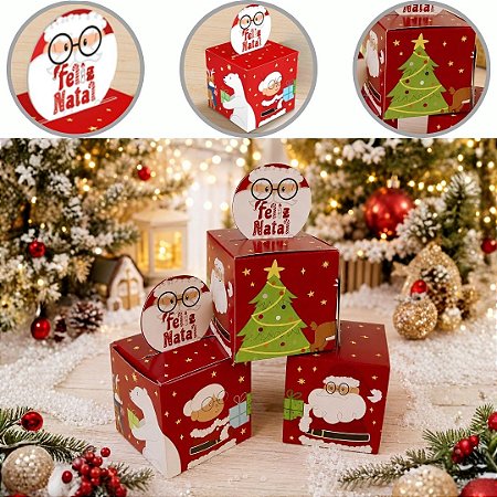10 MINI CAIXA LEMBRANCINHA POP UP NATAL 7X7X7 DIVERTIDO 6261 ( NATAL IDEIA 2026 )