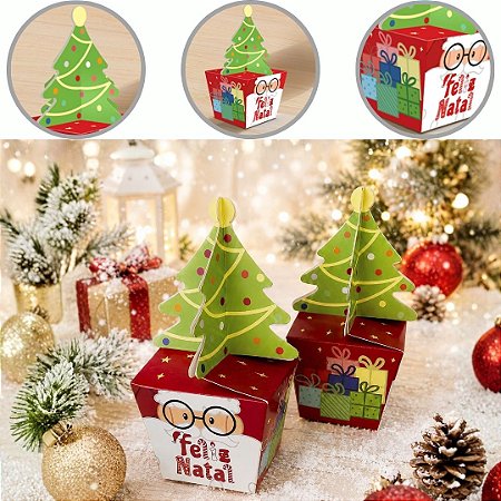 10 CAIXA LEMBRANCINHA ARVORE NATAL 8X8X6 DIVERTIDO 6263 ( NATAL IDEIA 2026 )
