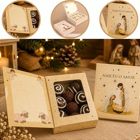 10 CAIXA CARTÃO BISCOITOS C/ VISOR CRISTÃ NASCEU O AMOR 12X10X3 6277 ( NATAL IDEIA 2026 )