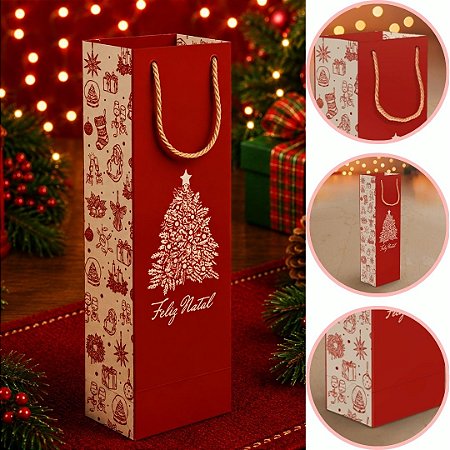 10 SACOLA  P/ GARRAFA DE VINHO PRESENTE NATAL 11X8X36 6293 ( NATAL IDEIA 2026 )