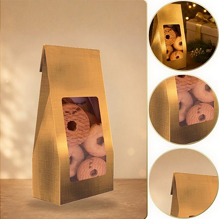 10 SACO LEMBRANCINHA C/ VISOR LAMINADO OURO M 12X6X23 5511 ( NATAL IDEIA 2026 )