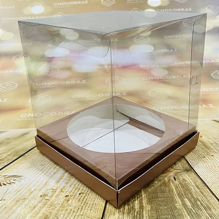 5 CAIXAS PANETONE 500G TAMPA DE ACETATO ROSE GOLD 16X16X16 2816 ( IDEIA NATAL OUTLET )