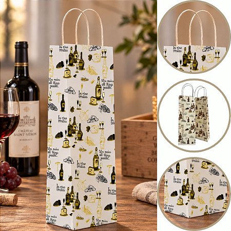 10 SACOLA COM ALÇA PARA GARRAFA DE VINHO 12X6X35CM PA00848 (PLUMA)