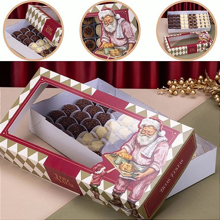10 CAIXA C/ VISOR P/ 50 DOCES 6X19X36CM PRESENÇA 6524 (JANGO NATAL 2026)