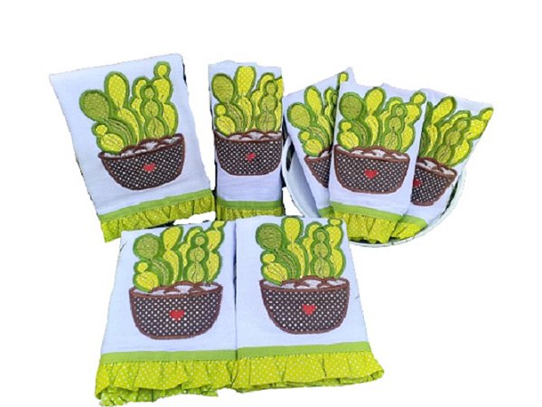 Pano de Prato Bordado Floral 7 Peças