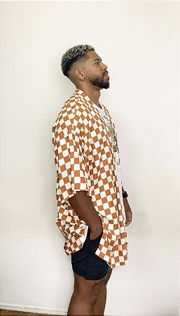Kimono Oversized Xadrez Caramelo