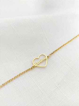 Pulseira Personalizada Nome e Coração Vazado. ( Fazemos todos os nomes)