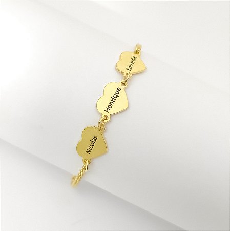 Pulseira  Personalizada Corações com nome (Até 3 corações).