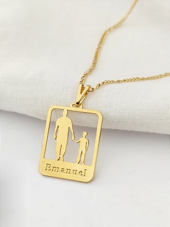 Colar Personalizado com a silhueta Pai e Filho(a).