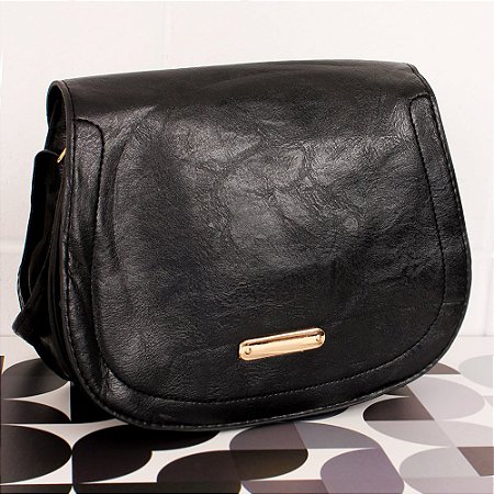Bolsa Feminina Transversal Tiracolo Alto Relevo Fecho Botão PRETA