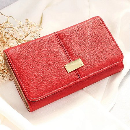 Carteira Feminina Transversal Alto Relevo Porta Cartões Moedas COR VERMELHO