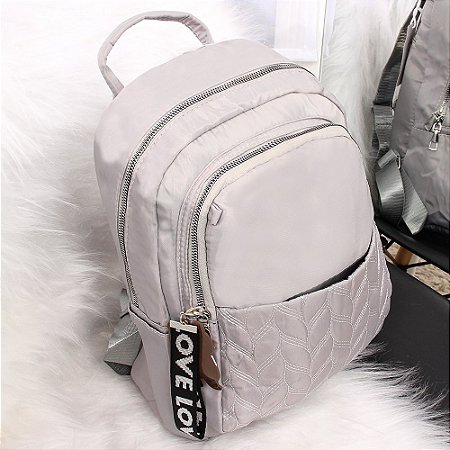 Bolsa Mochila Feminina Impermeável Em Tressê Com Chaveiro COR CINZA