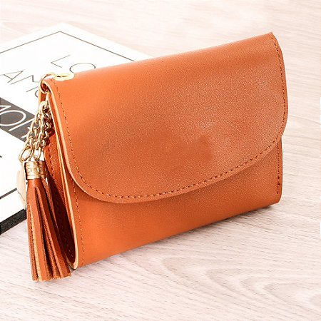 Carteira Feminina Tassel Pingente Corações Porta Cartões - MARROM