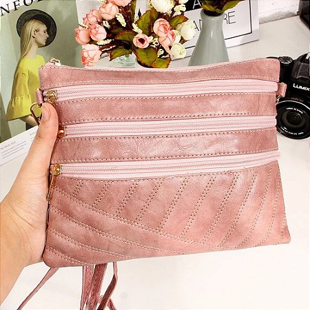 Bolsa Transversal Feminina Em Tressê Bolsos Externos MA6770 ROSA BCB251