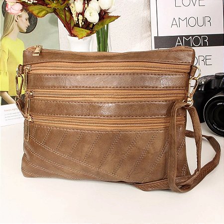 Bolsa Transversal Feminina Em Tressê Bolsos Externos MA6770- CAQUI BCB253