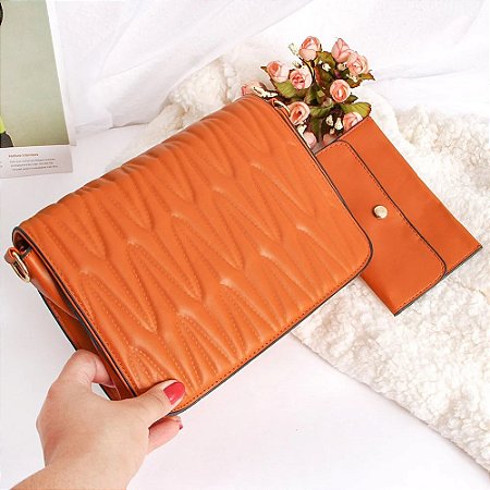 Bolsa Transversal  Luxo Alto Relevo Com Porta Cartões Marrom claro BCB263