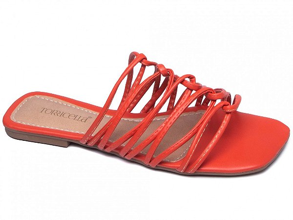 Sandália Rasteira Tiras Finas Entrelaçadas Vermelho BC1000-59G