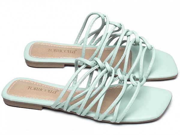 Sandália Rasteira Tiras Finas Entrelaçadas Verde Claro BC1000-59D