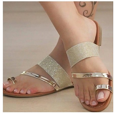 Rasteirinha Dourada Com Glitter BC2606