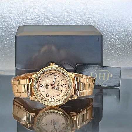RELOGIO FEMININO ROSE COM STRASS DHP BCR132