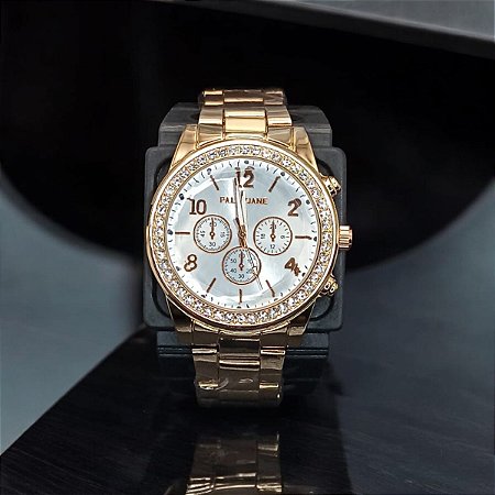 RELOGIO FEMININO ROSE COM STRASS PALLYJANE BCR136