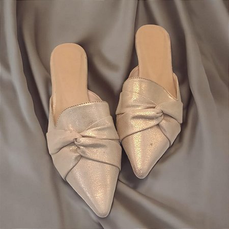 Mule Bico Alongado Lateral Cruzada Napa Nude Brilhante Tam 35.