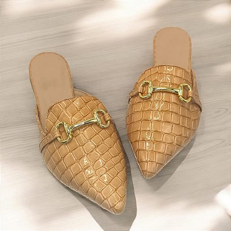 Mule Bico Alongado Abs Algemas Croco CARAMELO.