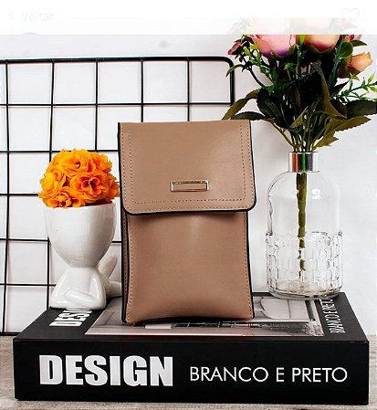 Mini bolsa carteira feminina Bege com alça transversal.