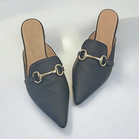 Mule Bico Alongado Abs Algemas Napa Preto