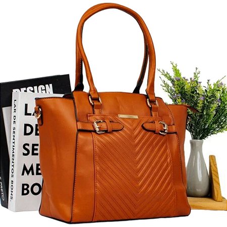 Bolsa Feminina Grande Detalhada Alça De Mão 4 Repartições U /MARROM CLARO  OW7102A BCB281