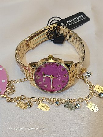 Kit Relógio Pallyjane com Pulseira detalhe pedra brilhante w coruja BCR147