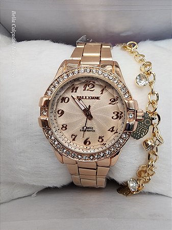 Kit Relógio Pallyjane Rose com Pulseira de pedra e coruja BCR149