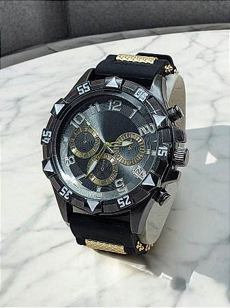 Relogio masculino pulseira de silicone preta com bisel preto BCRM112