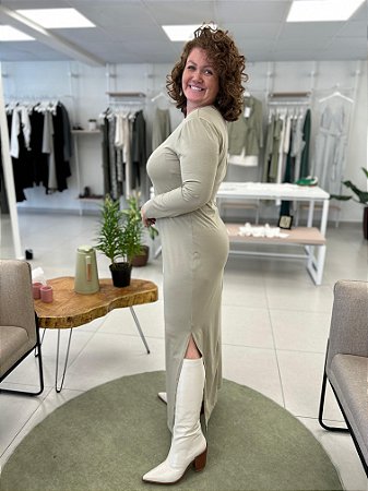 VESTIDO MANGA LONGA BEGE